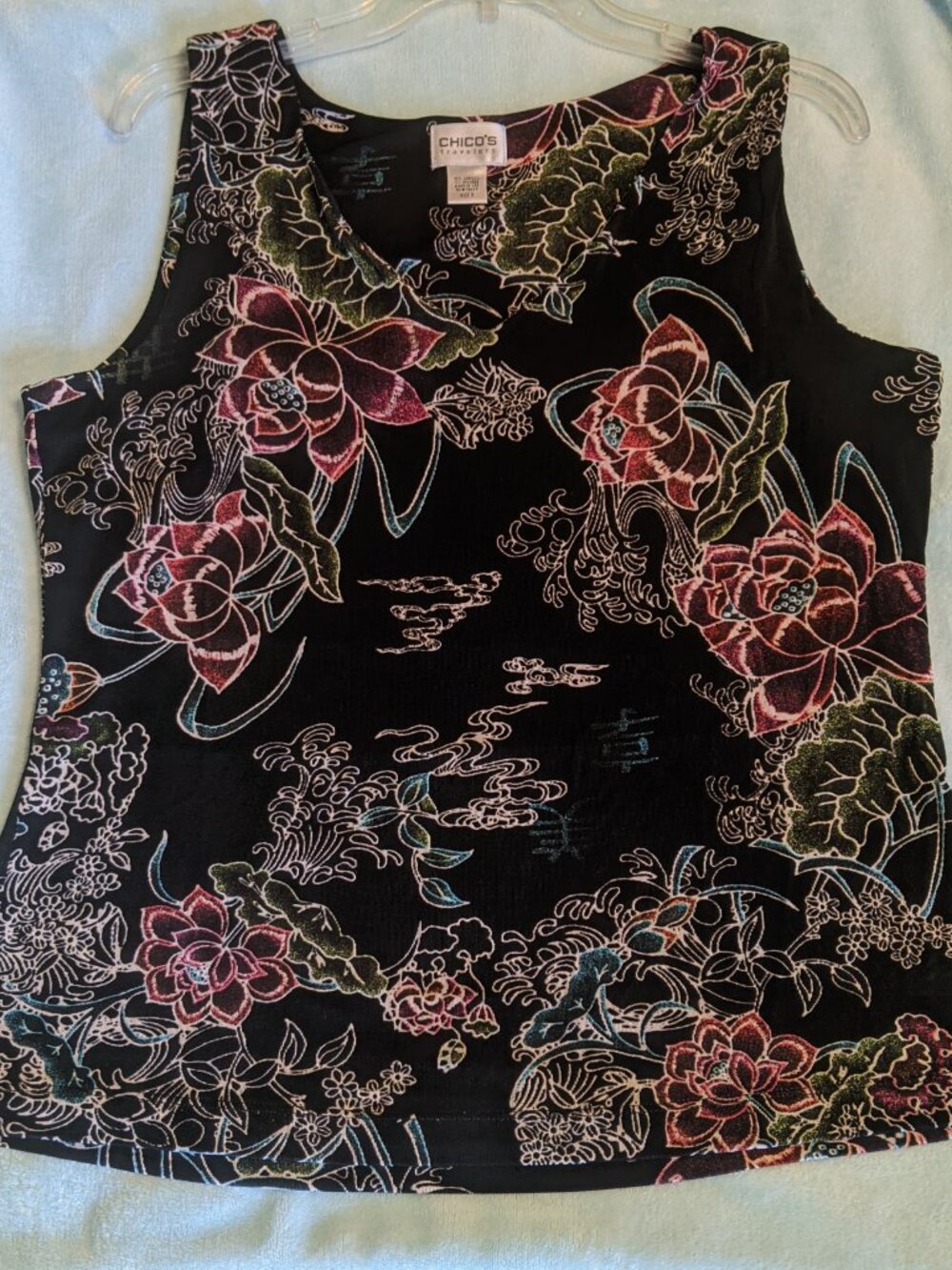 Chico's Travelers Cami Tank Top Size 3 Black Floral Stretch - Picture 5 of 5